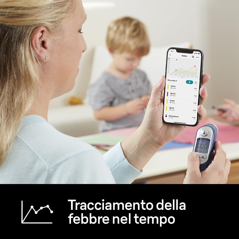 Braun ThermoScan 7 + connect Termometro auricolare | Compatibile con l'app Braun Family Care™ | Tecnologia Age Precision® | Display digitale con codifica a colori | Adatto a neonati e bambini