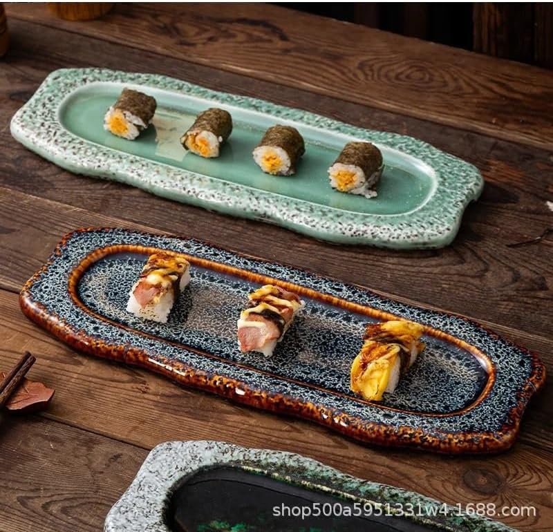 Dessert Plates Retro Ceramic Long Plate Restaurant Sushi Dessert Plate Snack Plate Tableware Dessert Plate