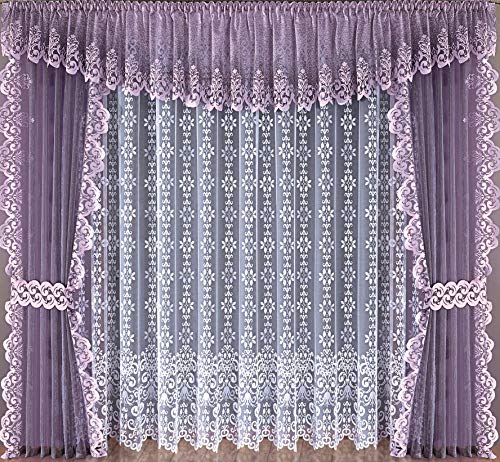 Rodnik Gardinen-Set Gertruda 6-Teilig lila/weiß - Vorhänge- Seitenschals...