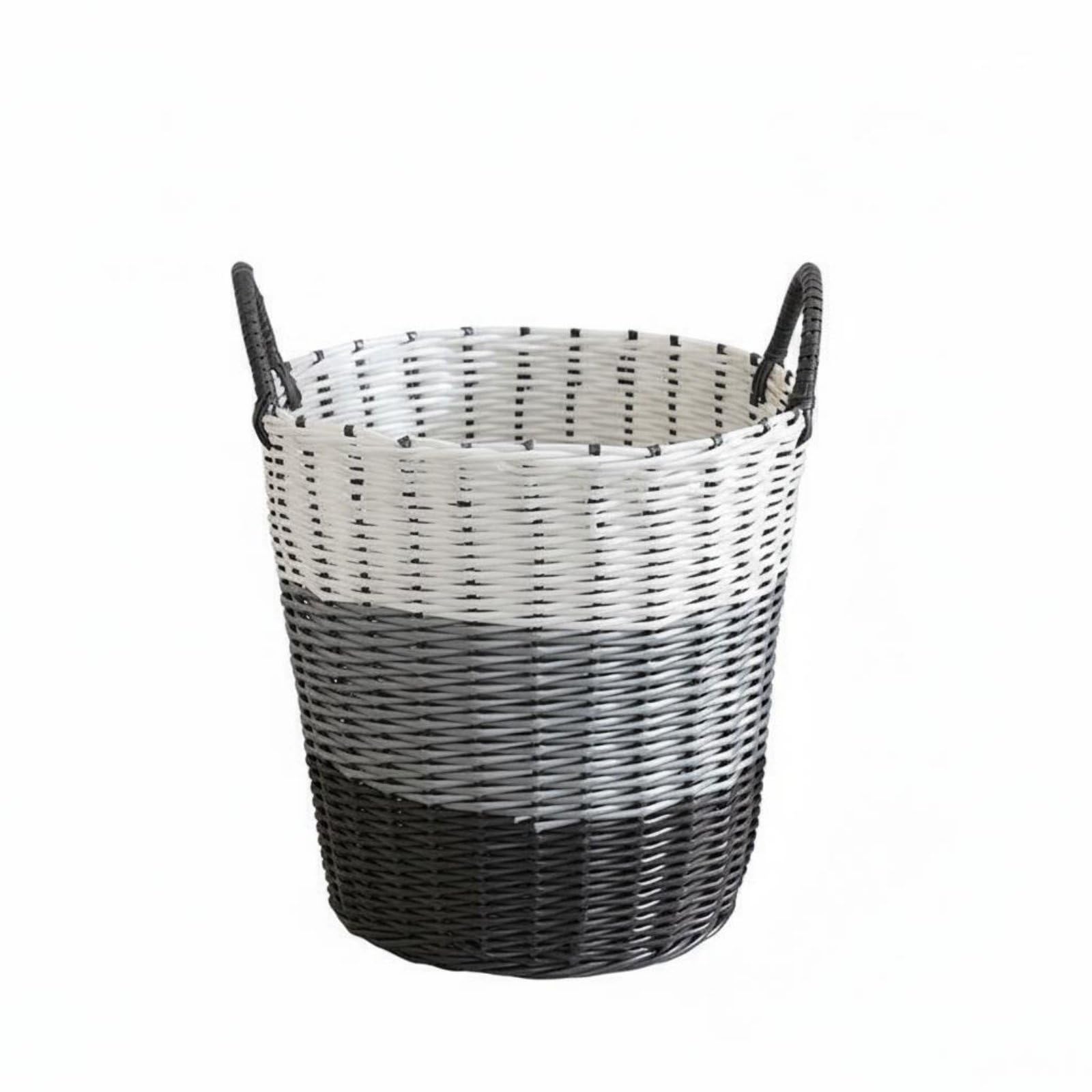 Multi-Purpose Imitation Rattan Laundry Basket Round Laundry Hamper with Handles Woven ABS Storage Bin for Bedroom, Bathroom, Black Grey White, S-image-29
