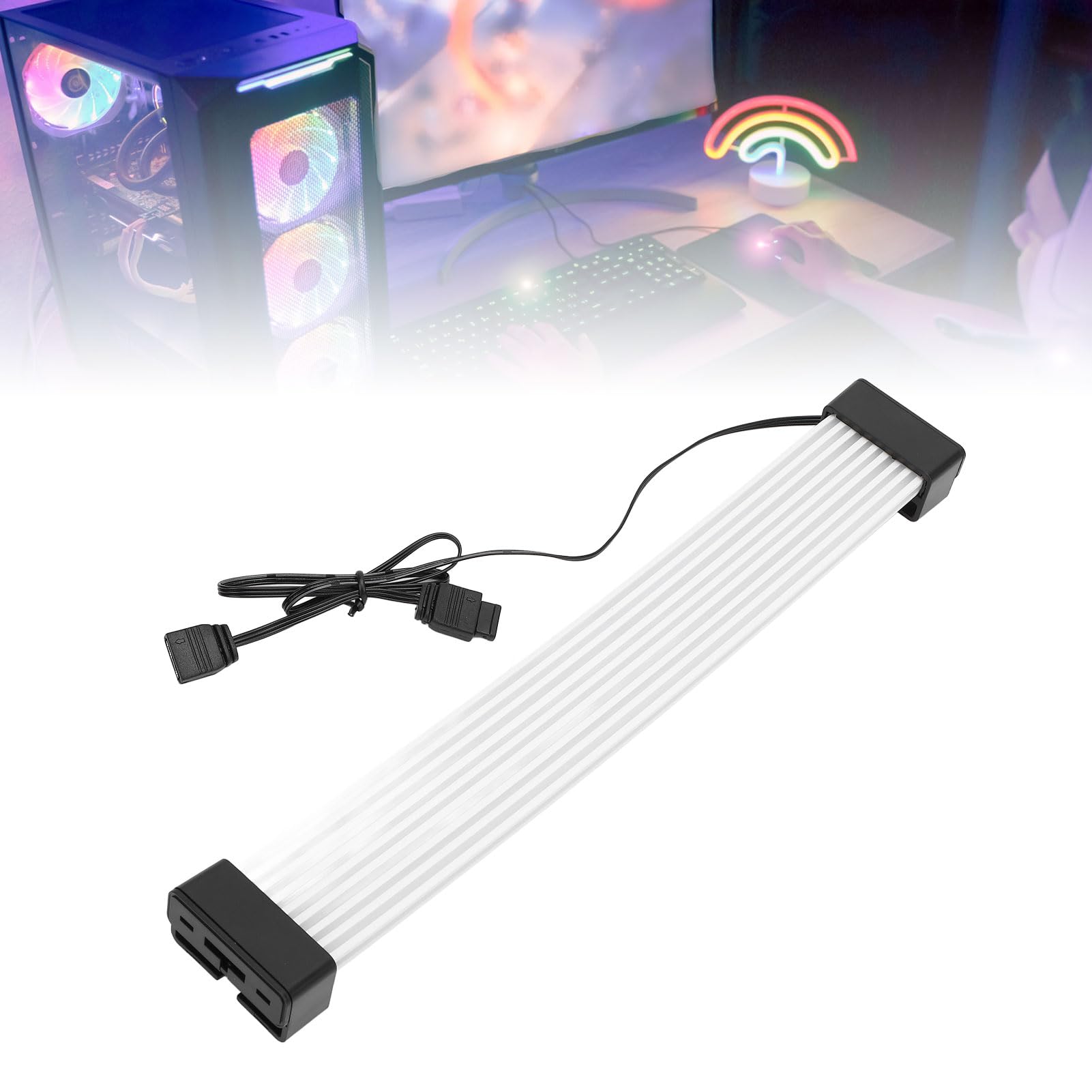 Lazmin112 Cavo GPU RGB da 8 Pin, Prolunga Cavi GPU ARGB da 5 V, Cavo di Alimentazione Scheda Grafica da 8 Pin a 2x8 Pin, con Pettini di Filo, Sincronizzazione, 16 AWG (Testa Nera)