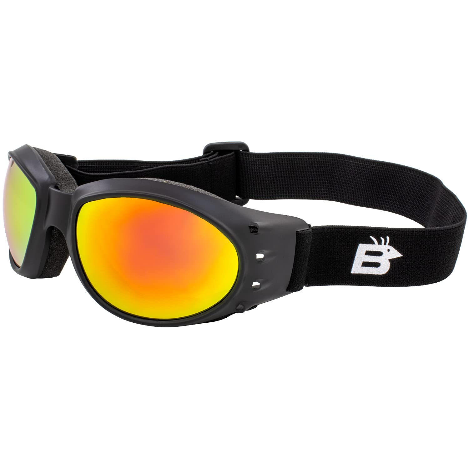BirdzEagle Matte Black Padded Sport Riding Goggle with ReflecTech Orange Mirror Lens