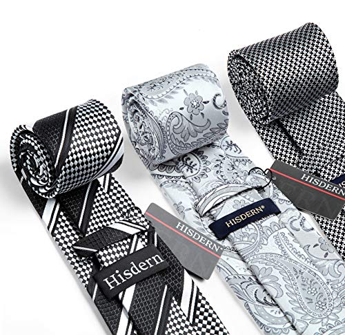 Image of HISDERN Mens Ties Extra Long Tie and Pocket Square Set 63 Inch XL Tie Pack Collection Present Box Necktie Lot 3 PCS