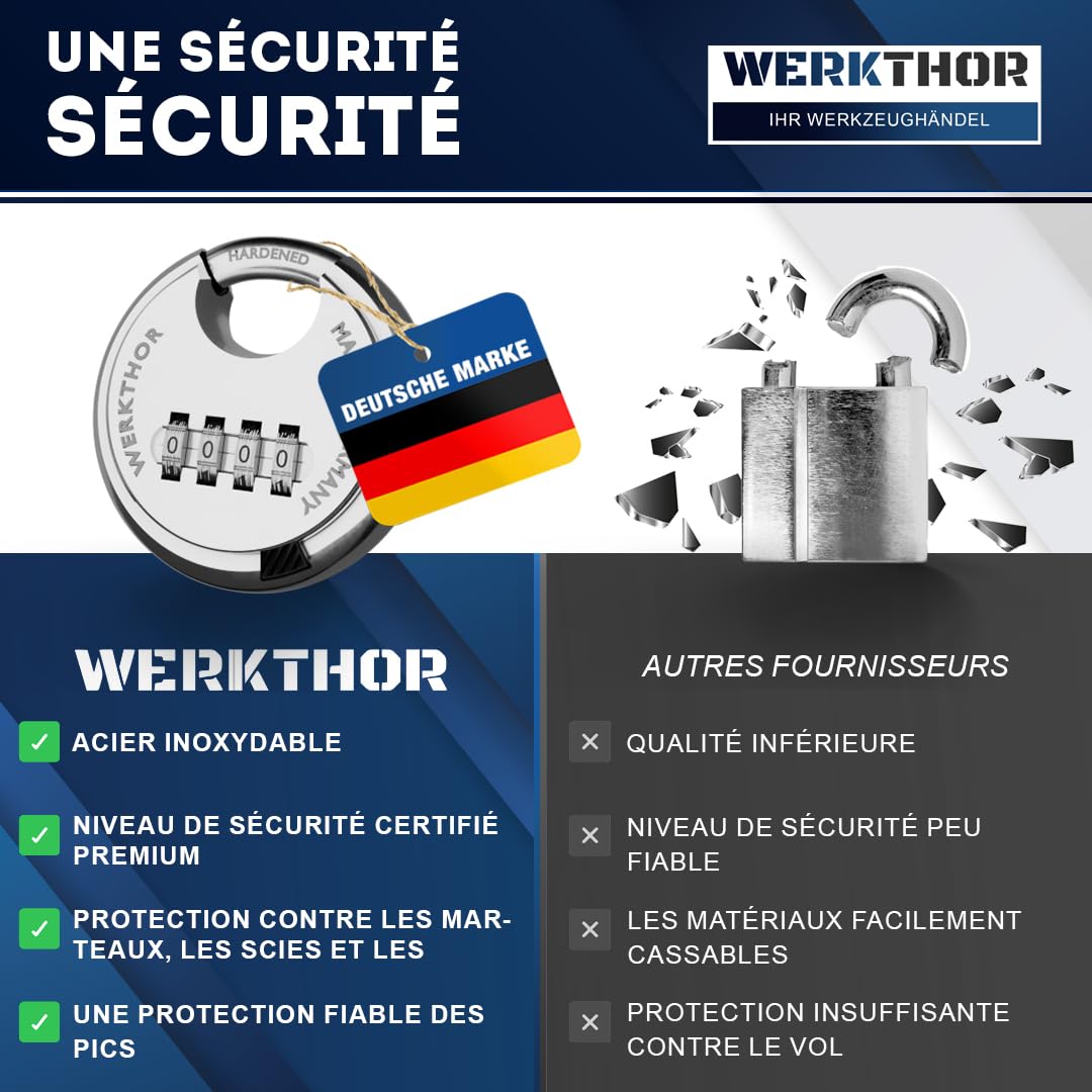 WERKTHOR Antivol de Remorque - Antivol de Remorque Robuste en Acier Inoxydable - Antivol de Remorque avec Antivol de Remorque pour L'attelage et Le Dételage - Serrure à Combinaison Incluse (Noir)