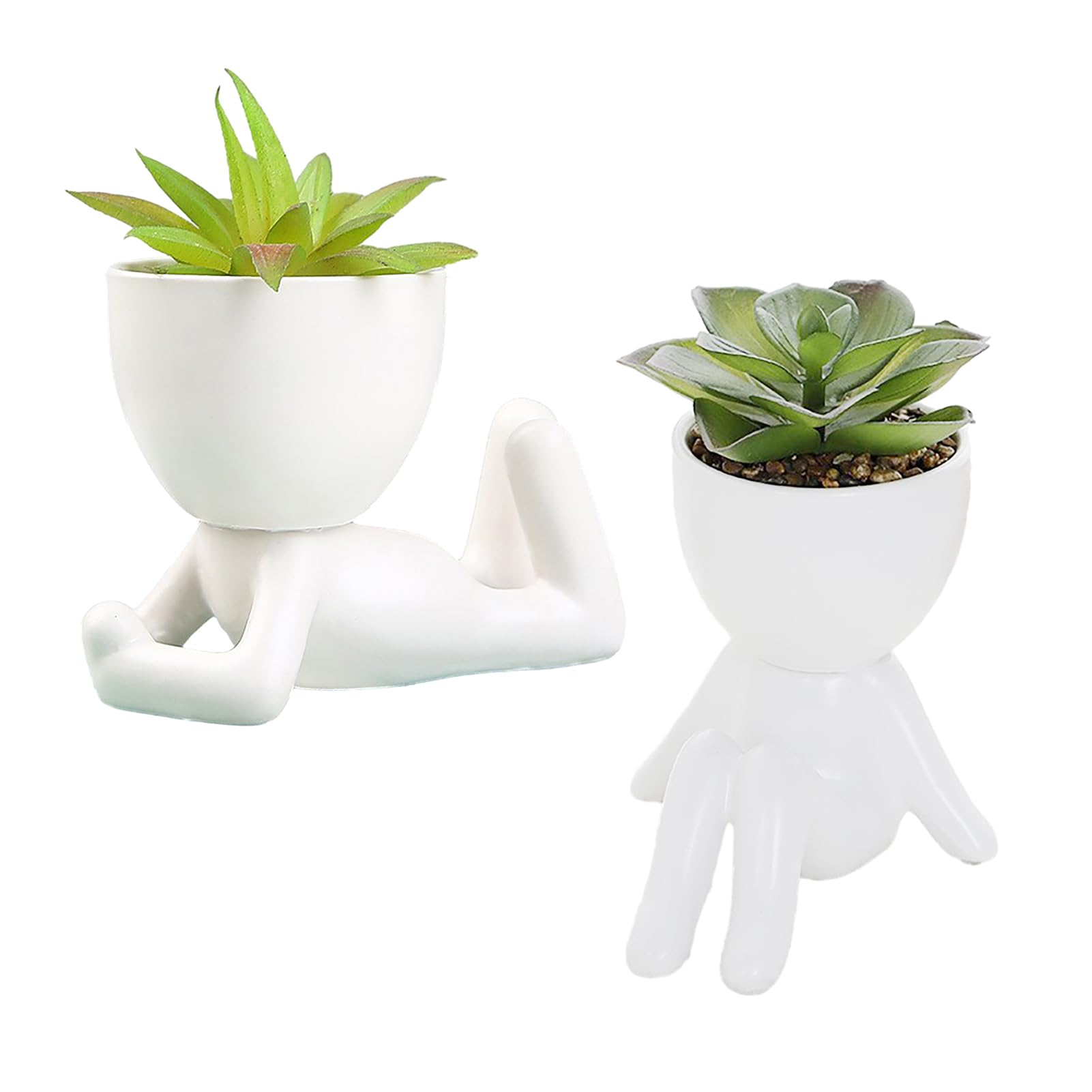 LEMCC Cute Artificial Succulent Plants with Creative Human Shaped Pots, Human Shaped Ceramic Succulent Planters, Faux Potted Mini Succulents for Bedroom Bathroom Office Self Decor(#4)
