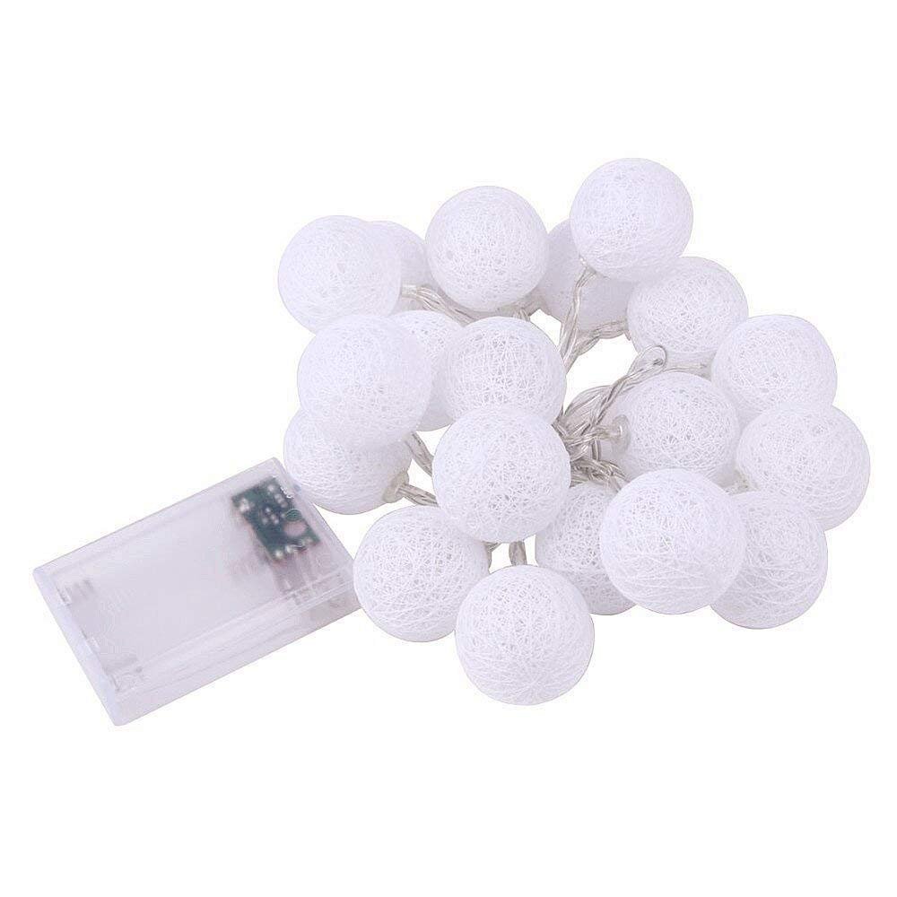 Guirnalda de luces LED, de Elinkume, con 20 bolas de algodón, 3,3 m, funciona con pilas, luz blanca cálida