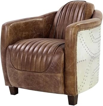 Acme Furniture Brancaster Chair - Retro Brown Top Grain Leather & Aluminum