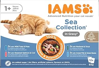IAMS Delights Sea Collection Katzenfutter Nass - Multipack mit Fisch Sorten (Lachs, Thunfisch, Makrele, Seefisch) in Sauce, Nassfutter für Katzen ab 1 Jahr, 12 x 85g product image