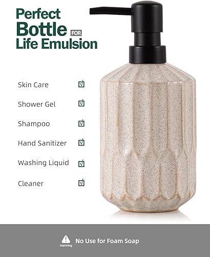 Miniatura 5 de FE FUN ELEMENTS Fun Elements Dispensador de jabón de baño, dispensador de jabón de manos de lujo de 16 onzas para baño, encimera líquida de cerámica
