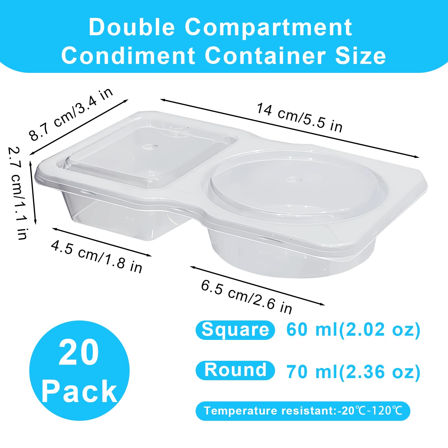 Pure Future 20-Pack Reusable Double Compartment Snack Containers with Lids - BPA-Free PP Meal Prep Bento Boxes for Kids Lunch, Fruit & Dips, Microwave/Dishwasher Safe - 4