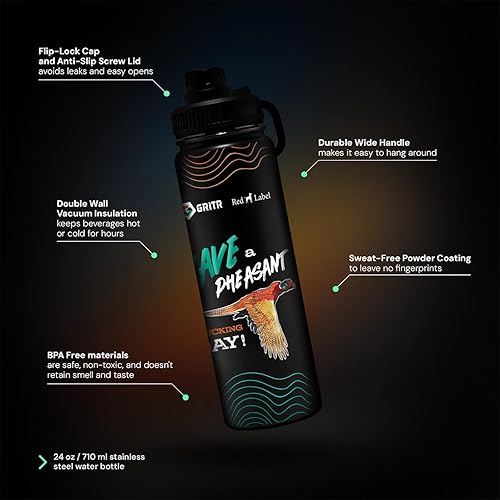 Miniatura 9 de GRITR 24 oz/710 ml Stainless Steel Double Wall Vacuum Insulated Water Bottle for Traveling, Hiking, Camping, Gym Leakproof Reusable Thermos w/Cap