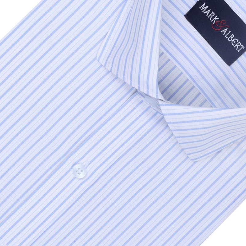 Image of MARK & ALBERT Men's Striped Half Sleeves Regular Fit Shirt | Stretchable Fabric