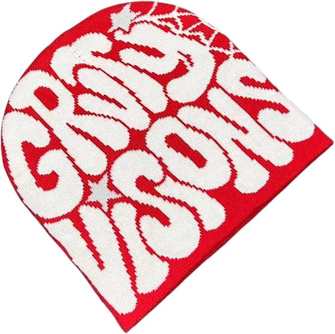 Image of Printed Beanie Hat, Beanies Y2K Winter Hats Streetwear Skull Cap Double-Layer Knitted Beanies Warm Knit Beanie, Hip Hop Streetwear Clothing