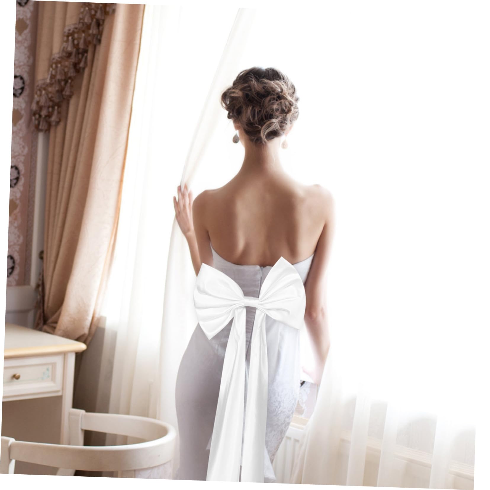 Abnehmbare Brautschleife aus Weißem Satin für Hochzeitskleid | Langer Schleifenzug mit Elegantem, Schlichtem Design, Passend für Formelle Robe und Kirchliche Trauung