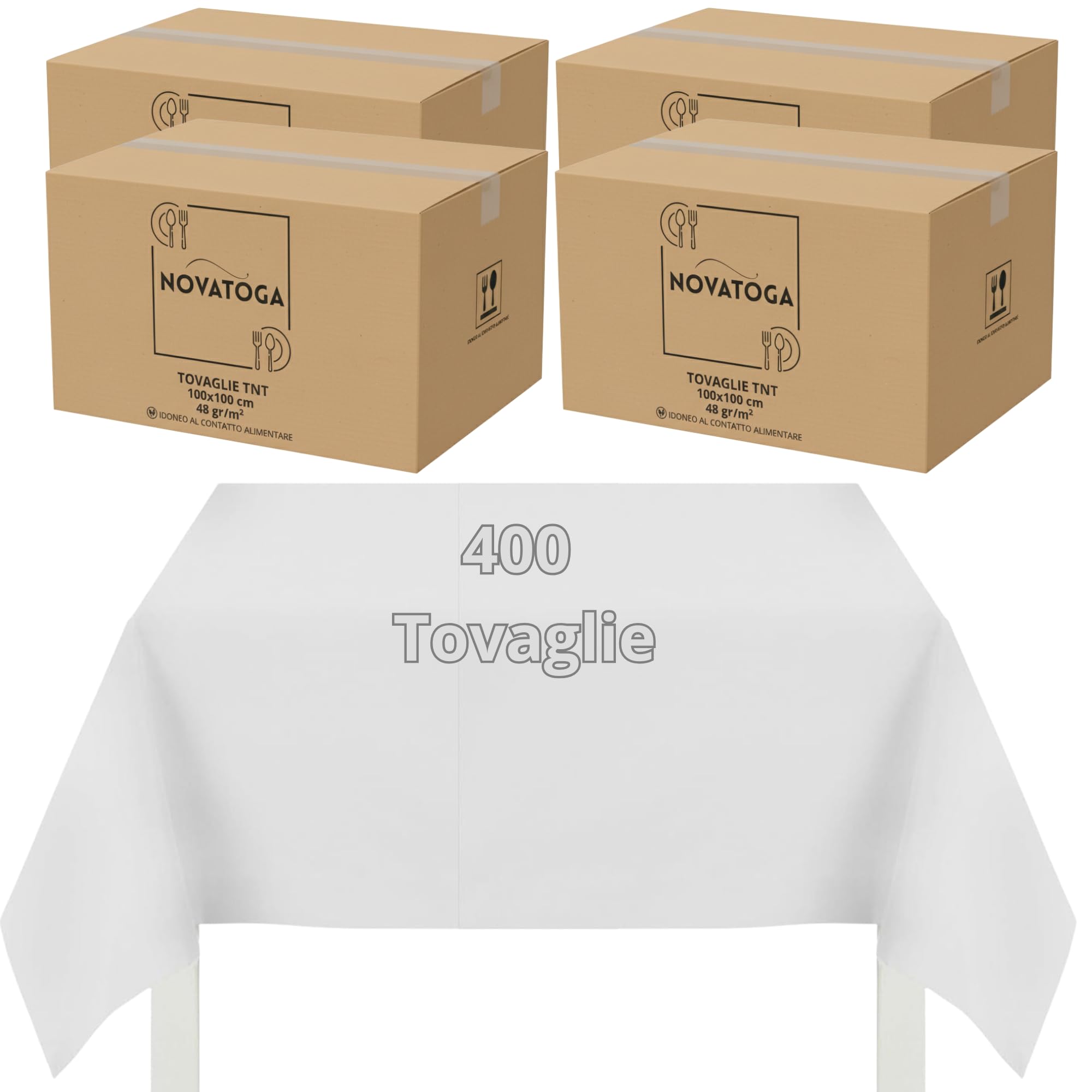 Manteles cubremanchas desechables blanco TNT 100 x 100 cm resistentes tipo tela alta gramaje 48 g manteles fiesta restaurante pizzería agroturismo trattoria mantel desechable impermeable (400)