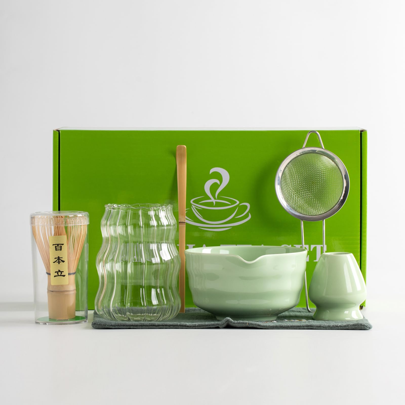 TFixol Autentyczny japoński zestaw do herbaty matcha, 7-częściowy zestaw ceremonii, z miską trzepaczką, pojemnikiem na wylewkę, szklanka w eleganckim pudełku
