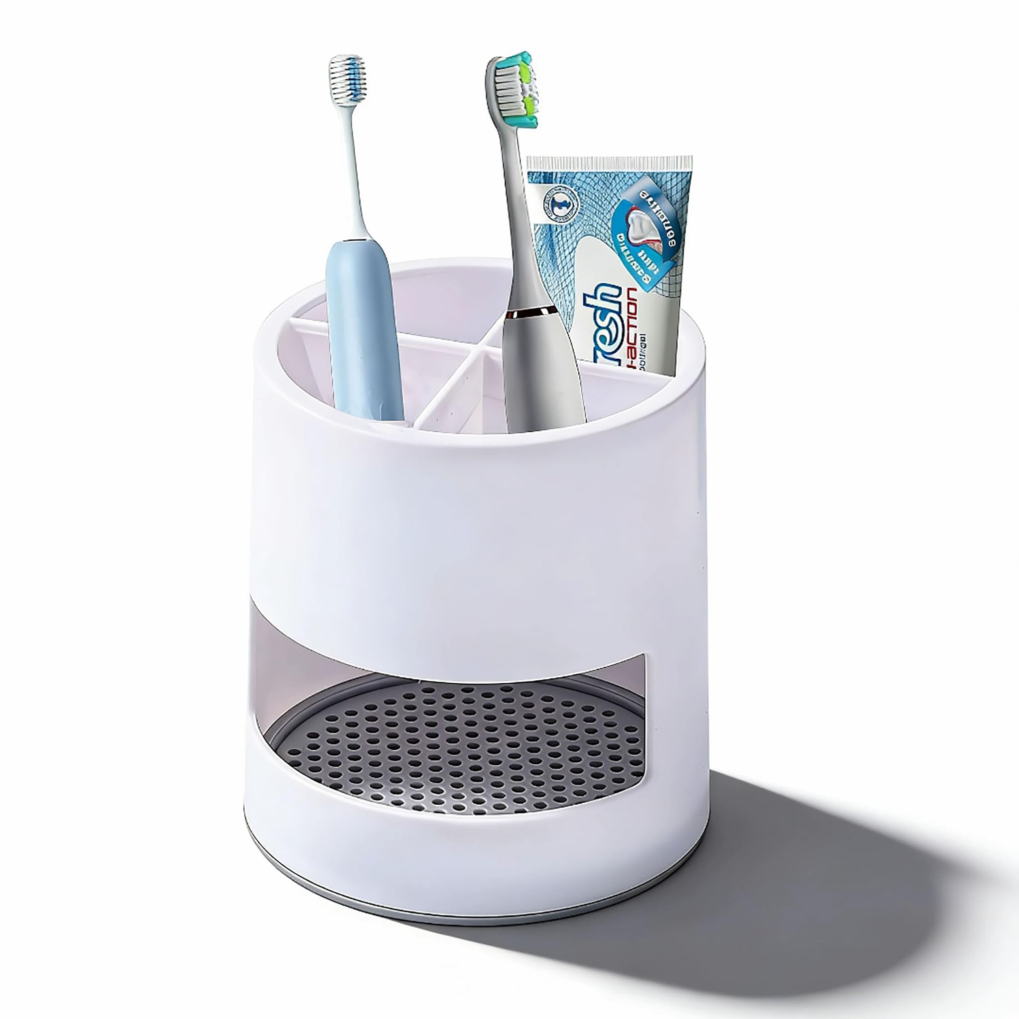 White Toothbrush Holder with Drainage Plastic Toothbrush Holder for Bathroom Detachable Ventilated Mould Proof Toothbrush Caddy for Electric Toothbrush Kitchen Counter Storage