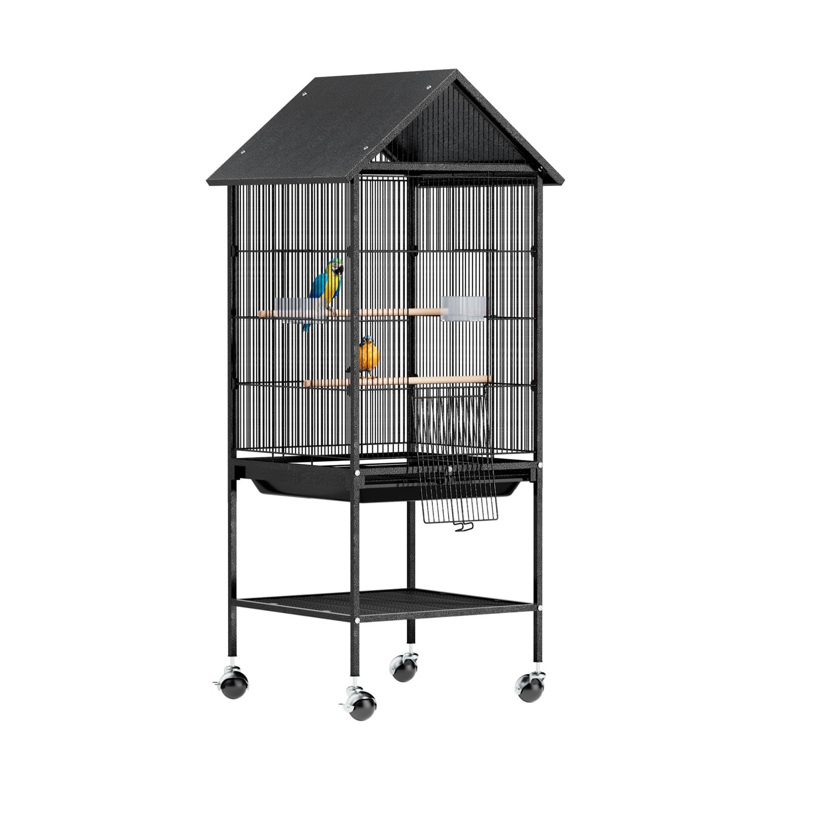 VINGLI Bird Cage with Rolling Stand for Parrots, Cockatiels, Budgies, Lovebirds, Small/Medium Birds (50" H with Spire Roof)
