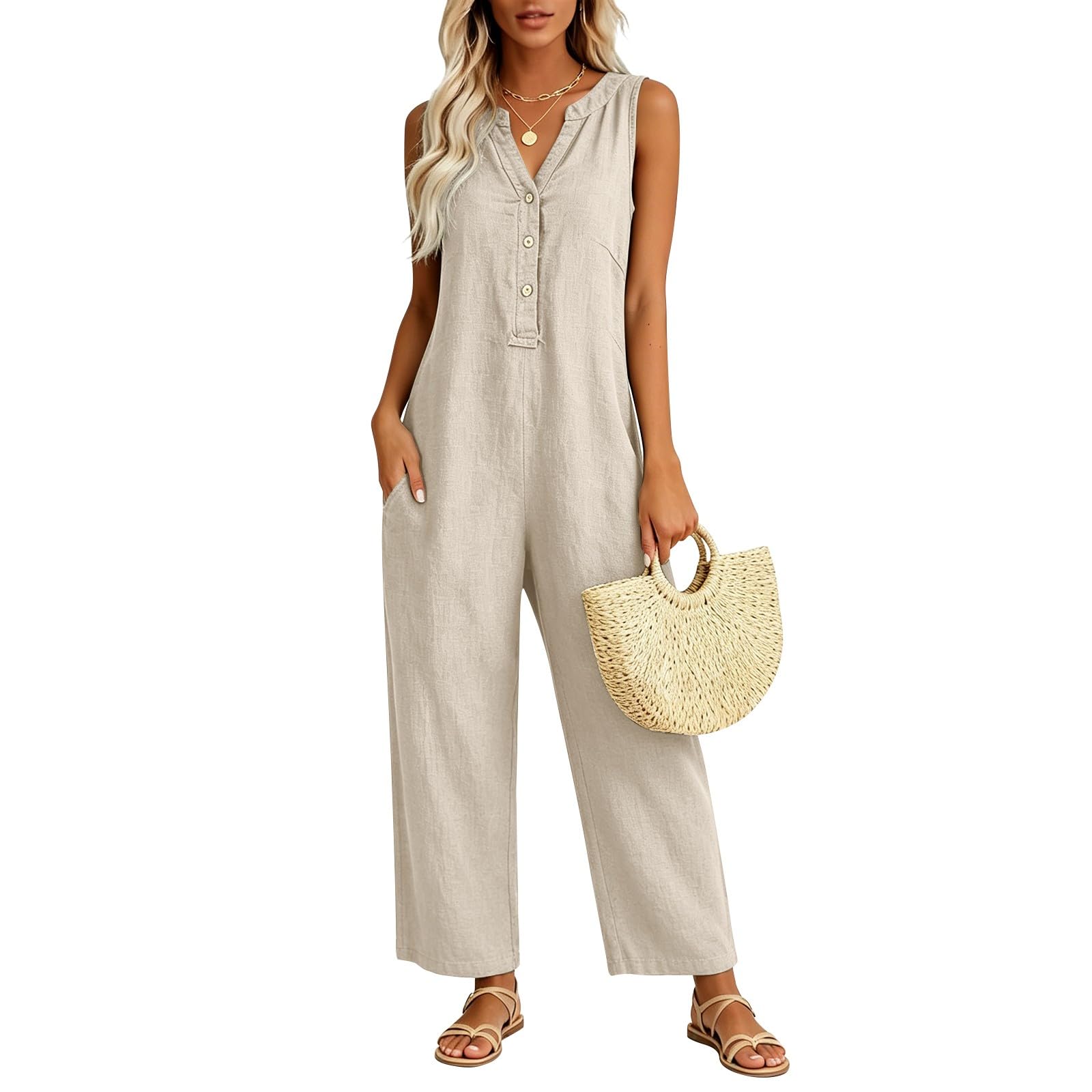 Générique Combinaison Femme Salopette Femme Parfaite pour Le Quotidien Confort Et Praticité Jambes Larges ÉTé, Combishort Femme Salopette De Travail LéGèRe Tissu Doux Coupe Ample