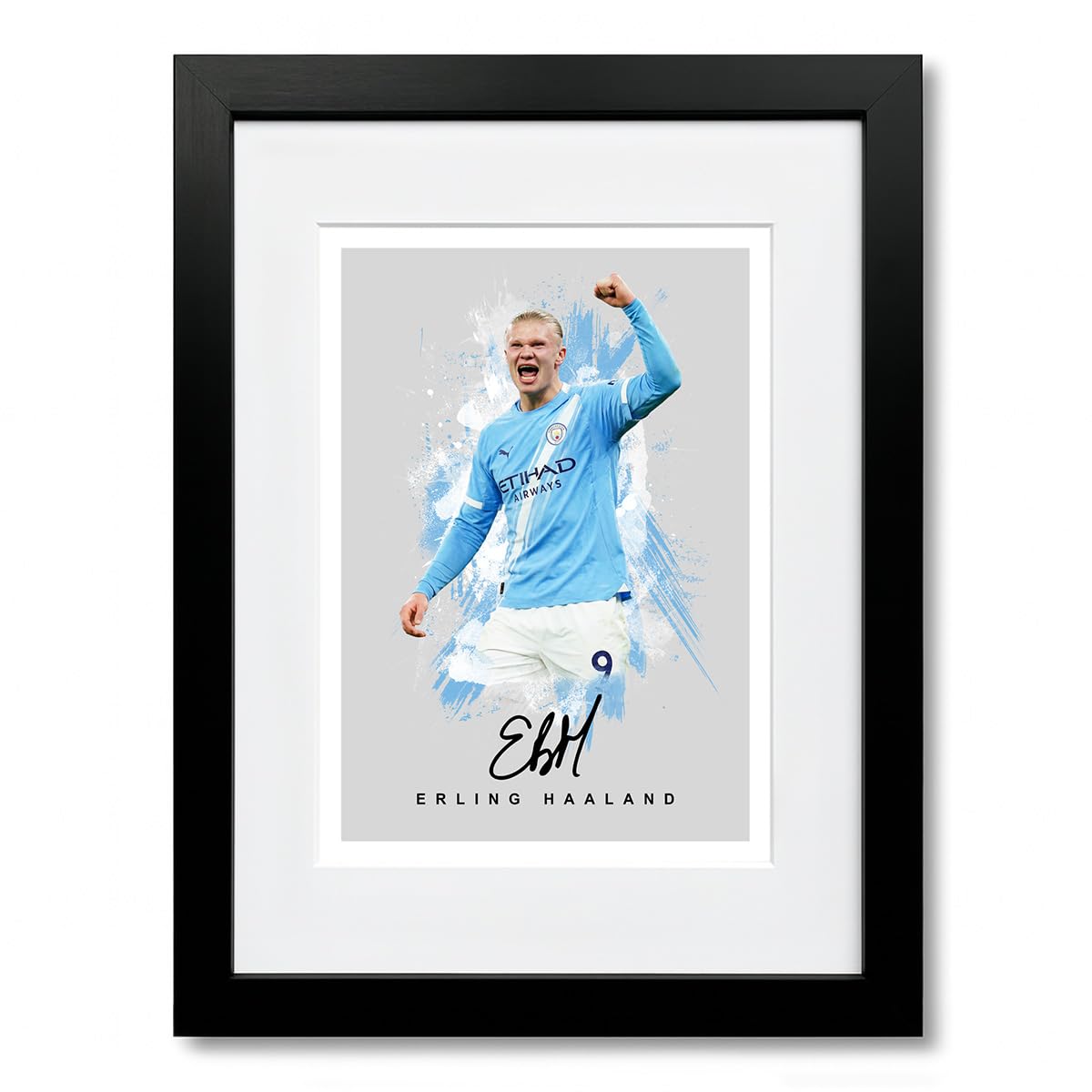 Mounted Gifts Trading A4 Framed & Mounted Grey Erling Haaland Manchester City Signed Photo Poster Print Picture Display Framed Autograph Memorabilia For Football Fans Gift Man City Norway (A4 Framed & Mounted Grey)