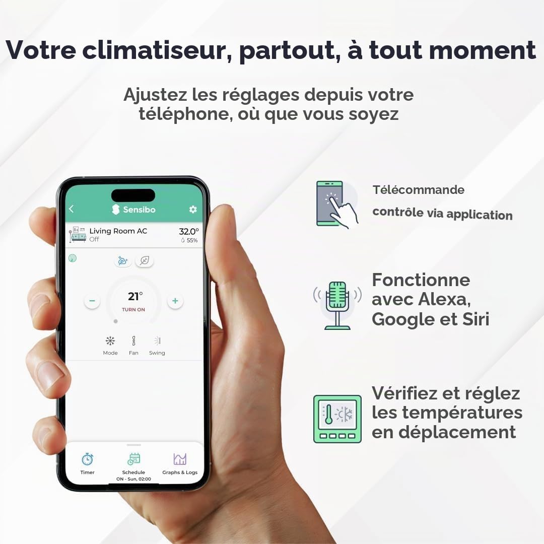 Sensibo Sky Lot de 3 systèmes de climatisation Smart Home - Installation rapide et facile - Maintient le confort avec l'application écoénergétique - Marche/arrêt automatique. Wifi, Google, Alexa et
