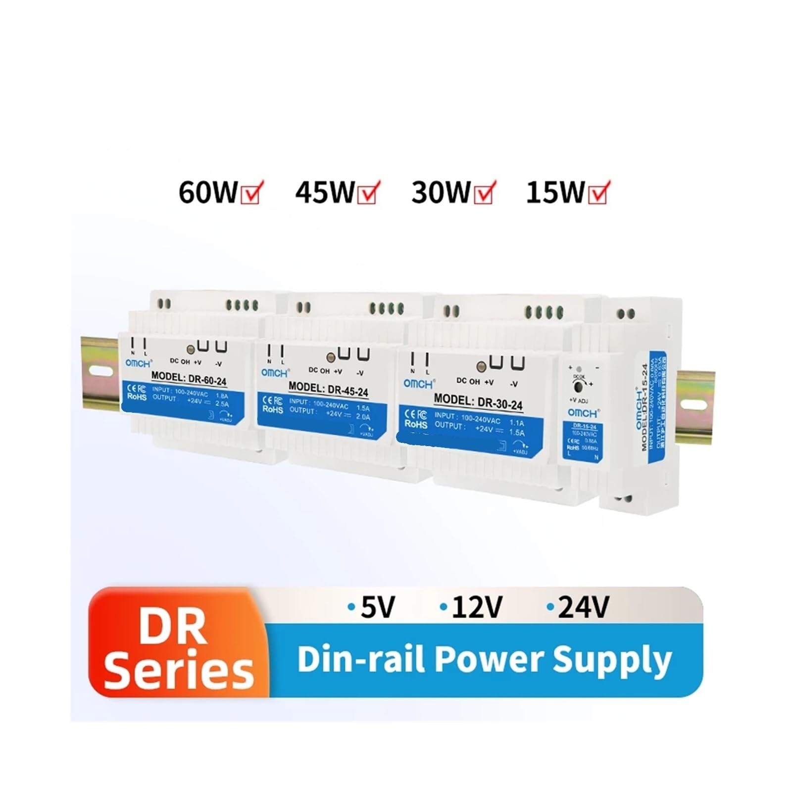 DR-15 DR-30/45/60W, transformator AC 110V/220V na DC 5V/12V/24V SMPS