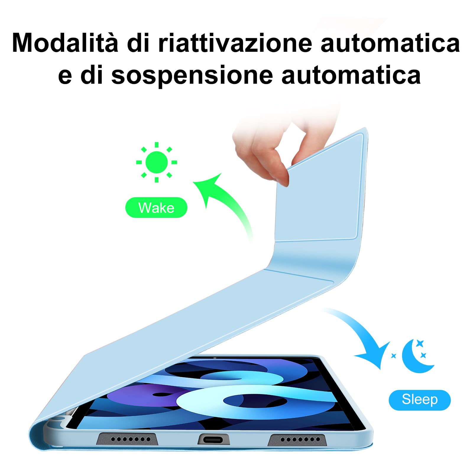 Tastiera per iPad Air 5 Generazione, Custodia con Tastiera per iPad Pro 11, Cover Tastiera Bluetooth Retroilluminata Magnetica Staccabile Italiano per iPad Air 4/5, iPad Pro 11 4/3/2/1 Gen, Azzurro