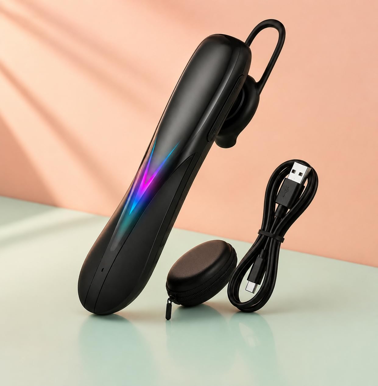 POXNE Point Single Bluetooth 5.1 Wireless Headset, Touch Control, Noise-Reduced, Type-C Charging, with Carrying Case-image-42