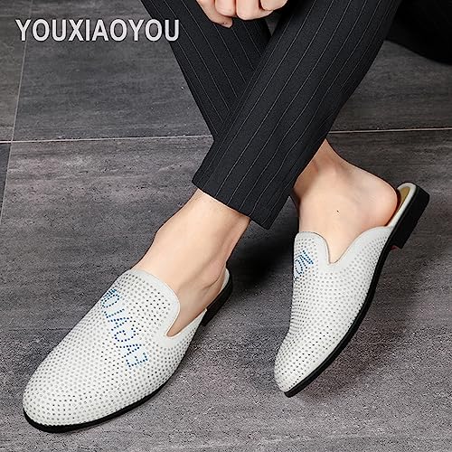 Mens Velvet Slip-On Mules Loafers Glitter Half Loafers Shoes Mens Backless Sandals Black White Size 7-133