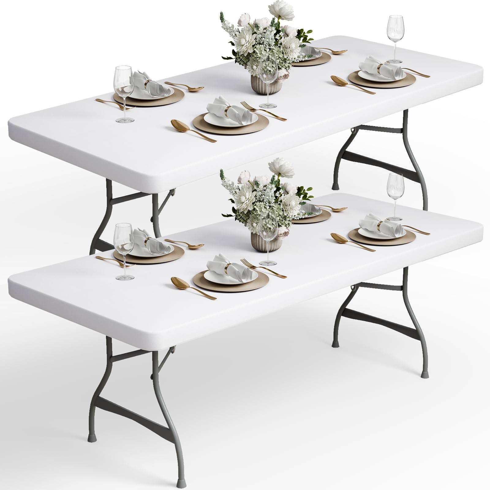 KVALY 2 Pcs White Elastic Fitted Tablecloths, 72x30 Inch