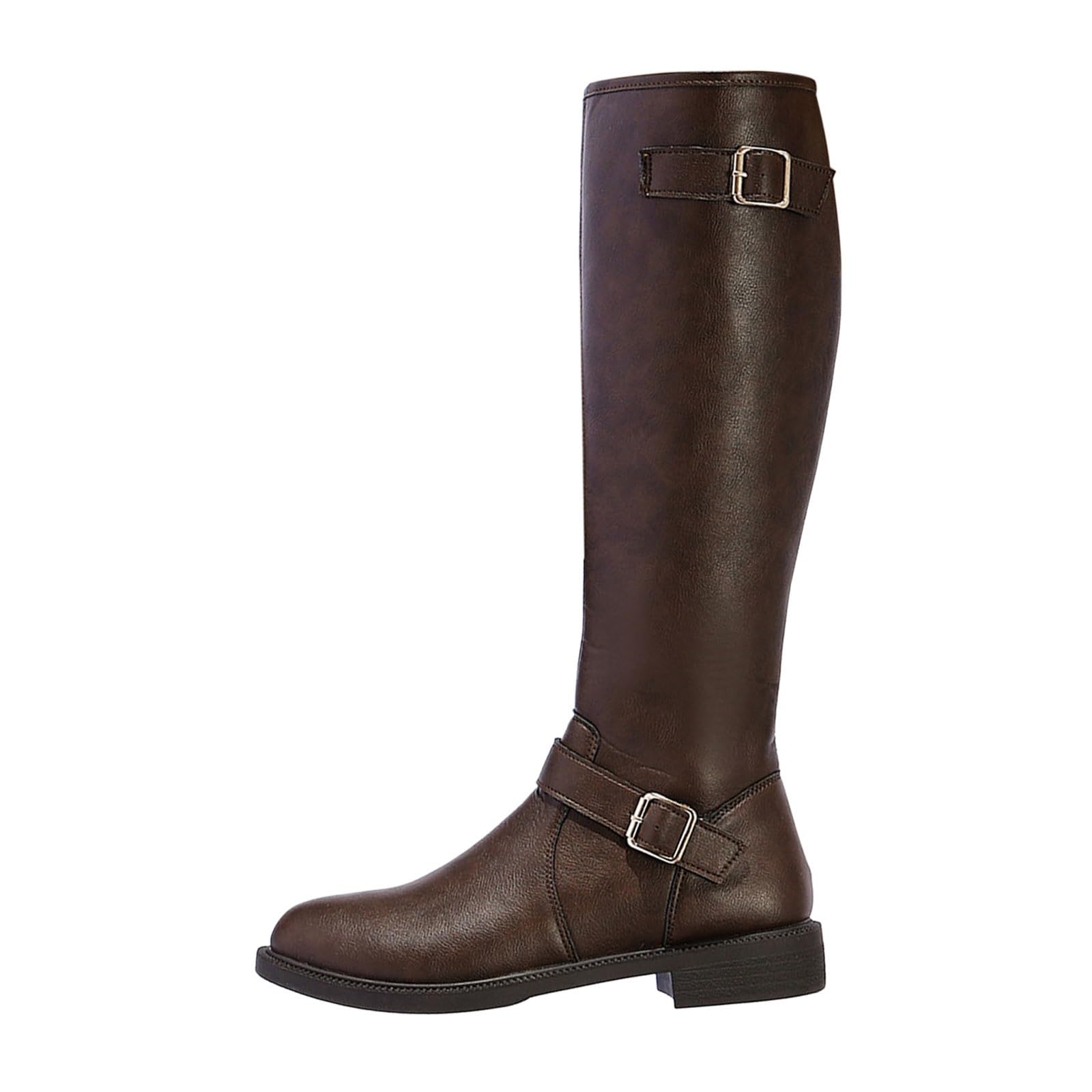 Zeitlose, Kniehohe Stiefel mit runder Spitze, verstellbarem Riemen und minimalistischem Design