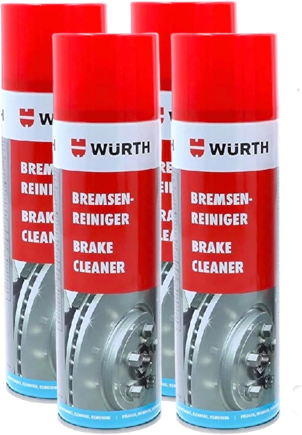 Wurth Detergente per freni, rimozione di grassi e rifiuti di olio, senza danni in plastica, ad asciugatura rapida, senza silicone, confezione da 4