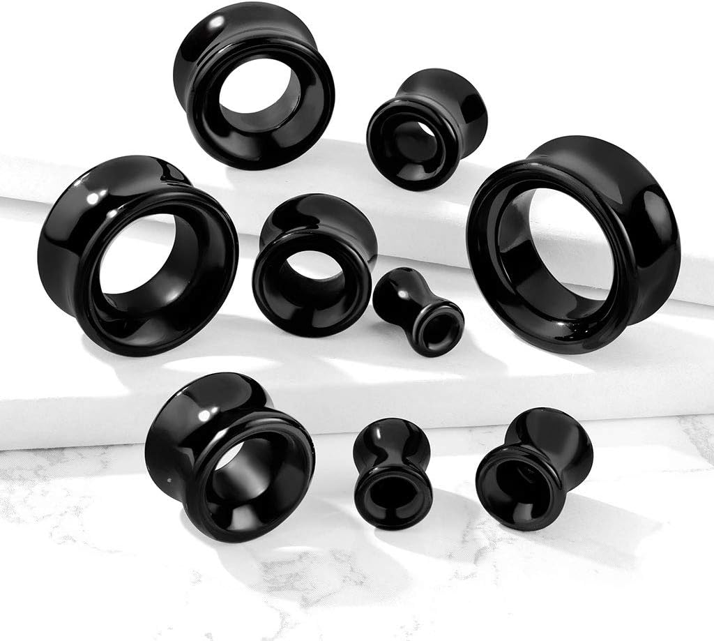 soscene Ear gauges ear plugs Black Obsidian Hollow Tunnels Organic Stone Double Saddle Ear Plugs - Image 4