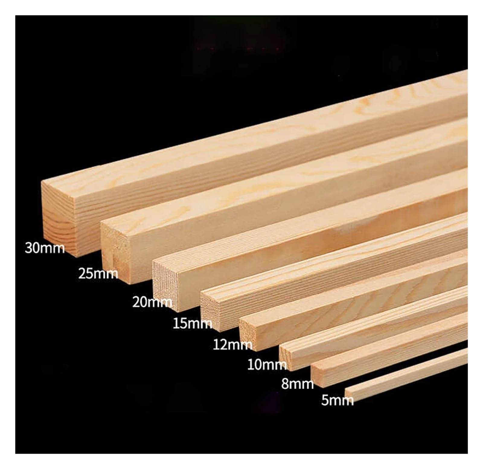 Drewniane gładkie pręty Niedokończone paski drewna sosnowego Kwadratowe 5-25 mm 330 10 szt | DIY Craft Drewniane paski Lekkie, mocne dla modeli Rzeźby meblowe Ozdoby(5x5x330mm,1pcs)