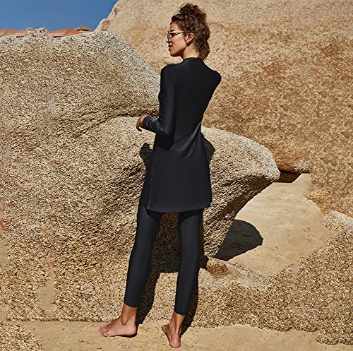 IBAKOM Muslim Swimsuit for Women Rash Guard Set 3 Pieces Long Sleeve Modest Swimwear with Swim Cap Surfing Bathing Suit4