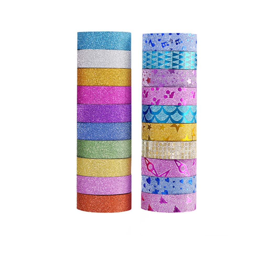 NUOBESTY Rouleaux de Rubans Adhésifs en Papier OPP Décoratifs Pailletés et Unis Lot de 20 Faciles à Utiliser Couleur Aléatoire d'espaces Personnels pour Décoration et Albums Créatifs
