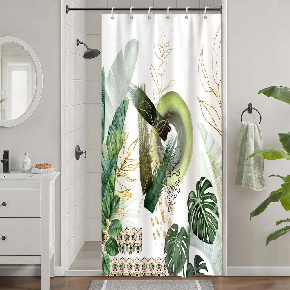 Cortina de Ducha de Hoja Eucalipto, Cortinas de Ducha Verde Oro Abstracto Planta Cortinas de Baño Antimoho Impermeable Lavable Tejido de Poliéster Cortina Ducha con 12 Ganchos 120x200cm — view 41