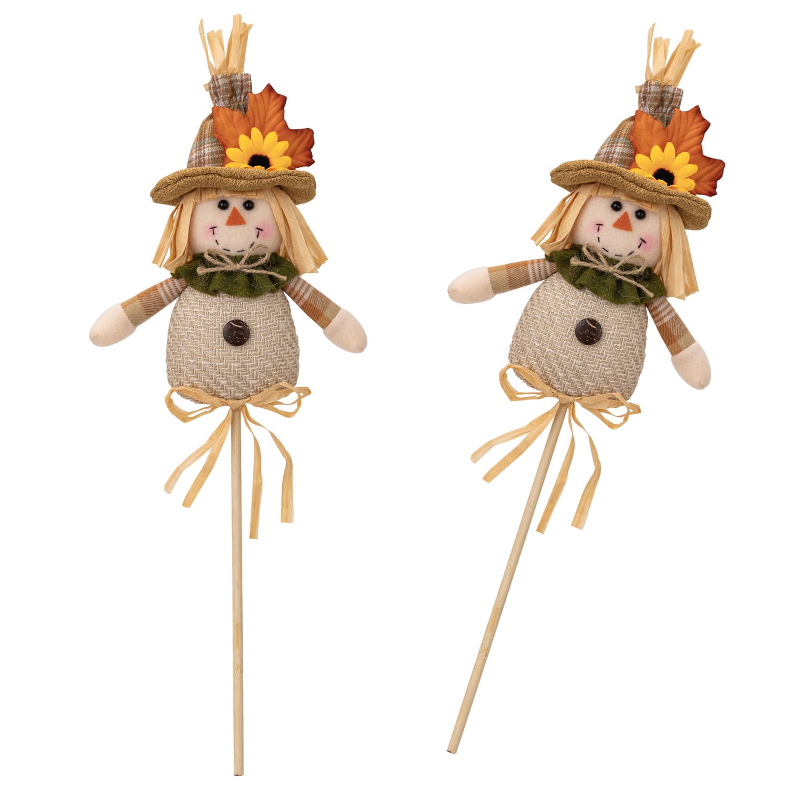 TFAOYS 2 Pieces Scarecrows Wood Stick Figures Tabletop Decoration for Thanksgiving Holiday Harvest Season Ornament Party Supplies