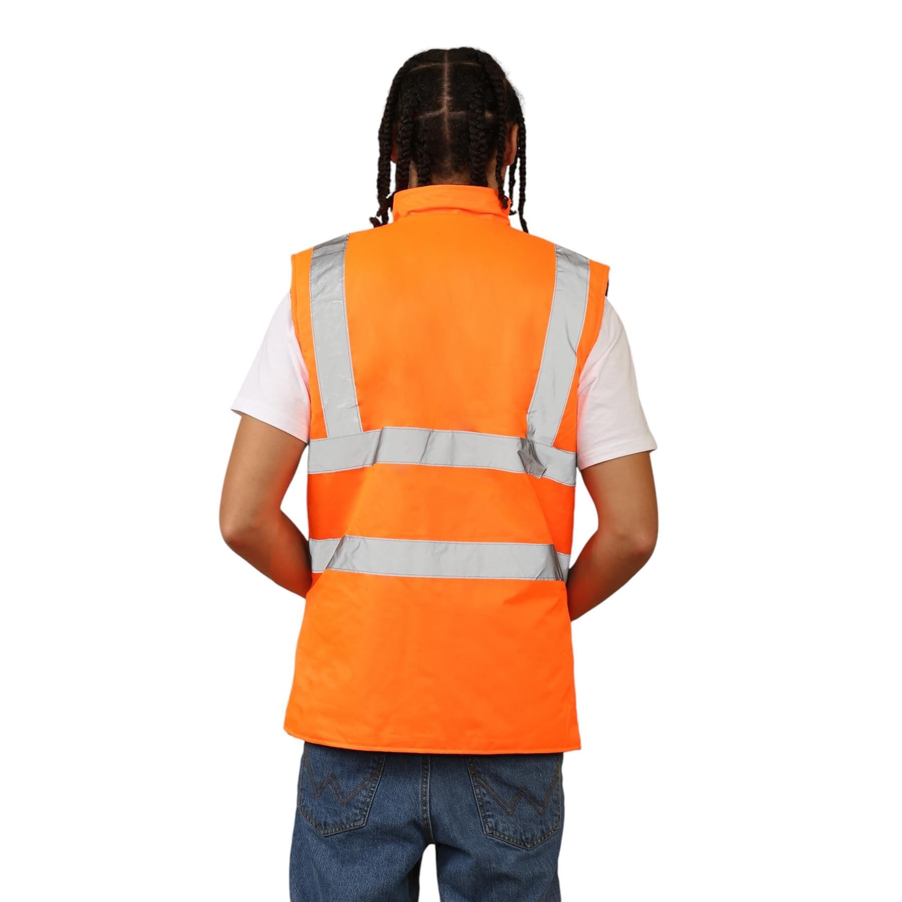 Chaleco de alta visibilidad con forro polar reversible de alta visibilidad para hombre, ropa de trabajo, chaleco de seguridad sin mangas de alta visibilidad con dos bolsillos, soporte para