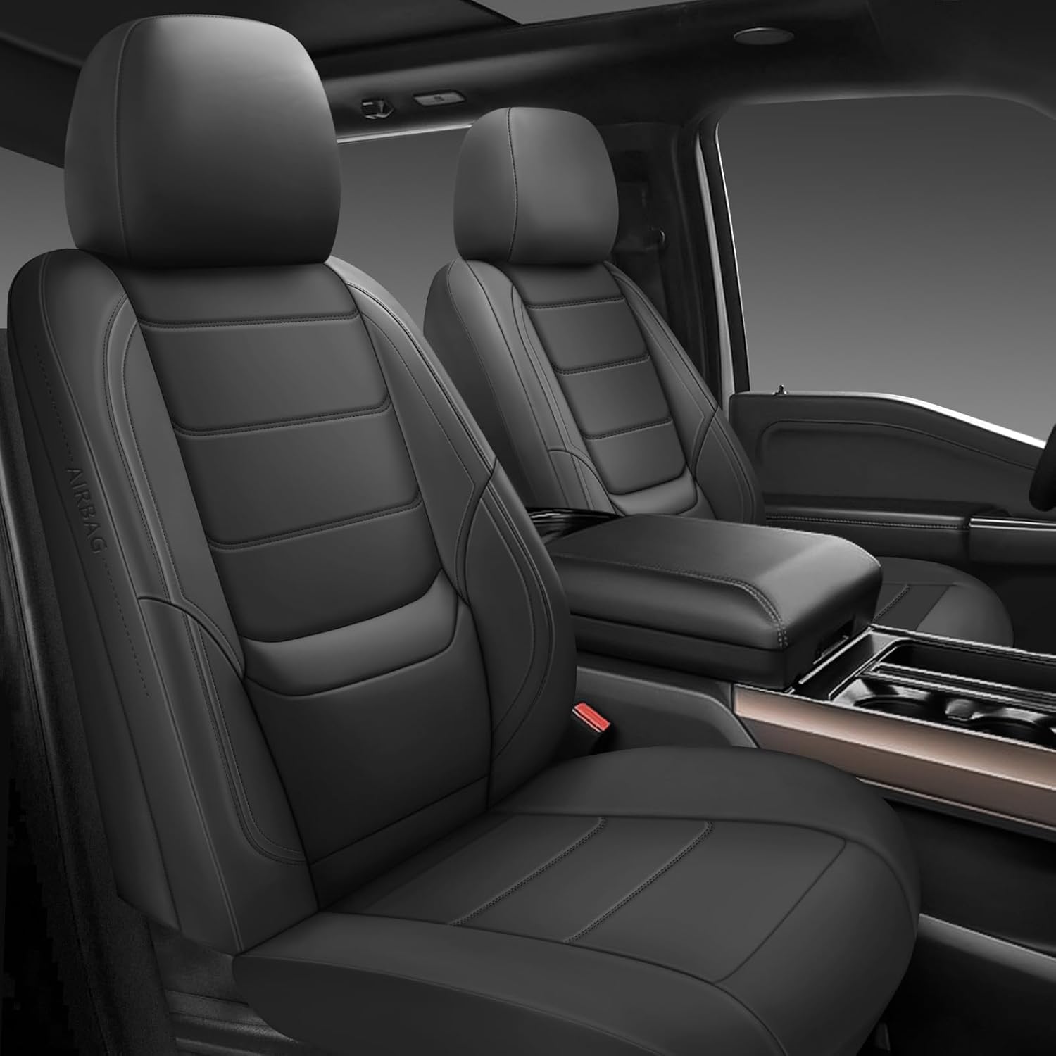 BABYBLU Leather Car Seat Covers,Universal 2 Pcs Front Seat Covers for Cars,Waterproof Automotive Seat Covers for Most Vehicles SUV Pick-up Truck (Black, Front Pair)