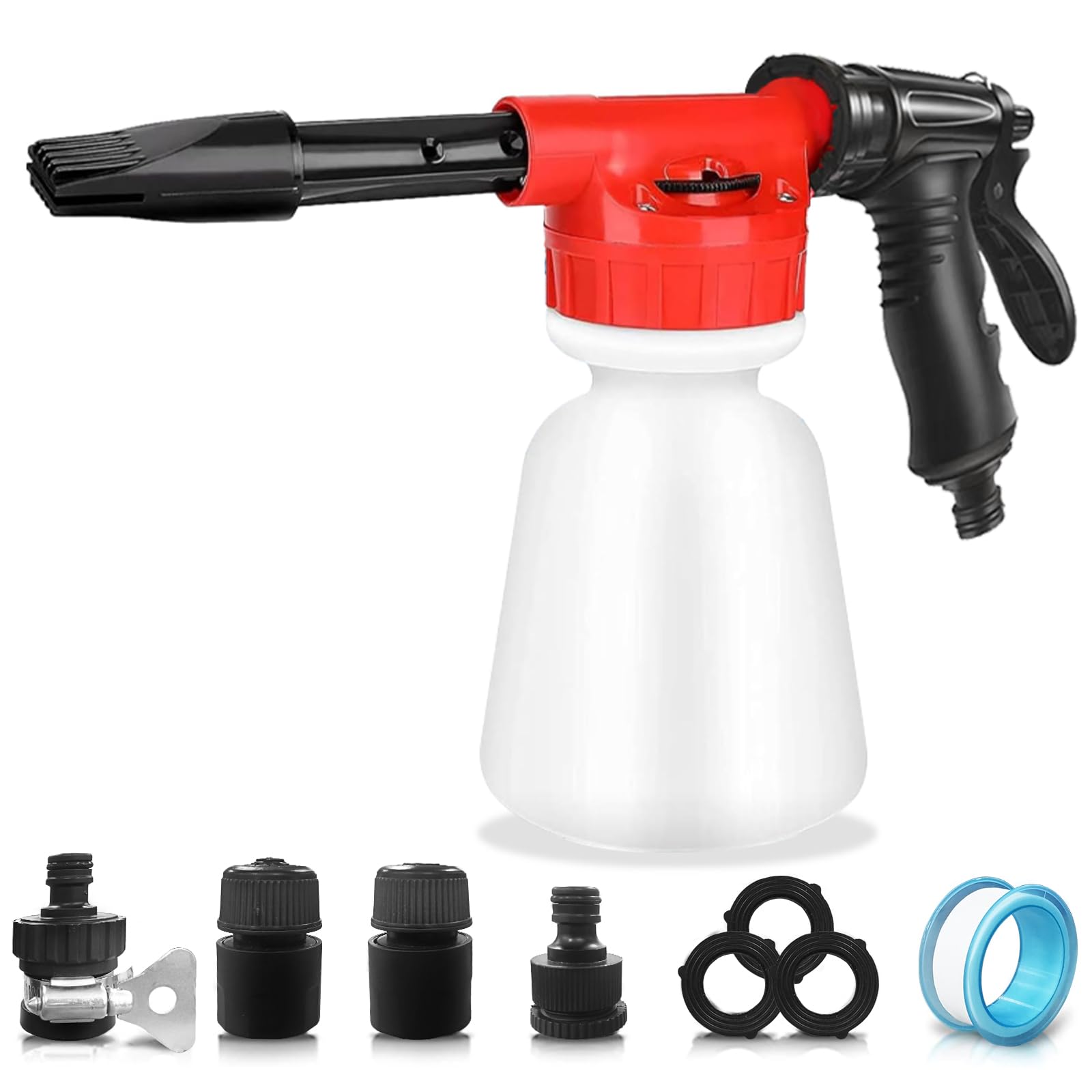 Pulvérisateur à mousse pour voiture - 1000 ml - Réglable - Pour lavage de voiture, grande capacité avec bande anti-fuite - Canon à mousse 2 en 1 pour le lavage, l'arrosage du jardin, la douche