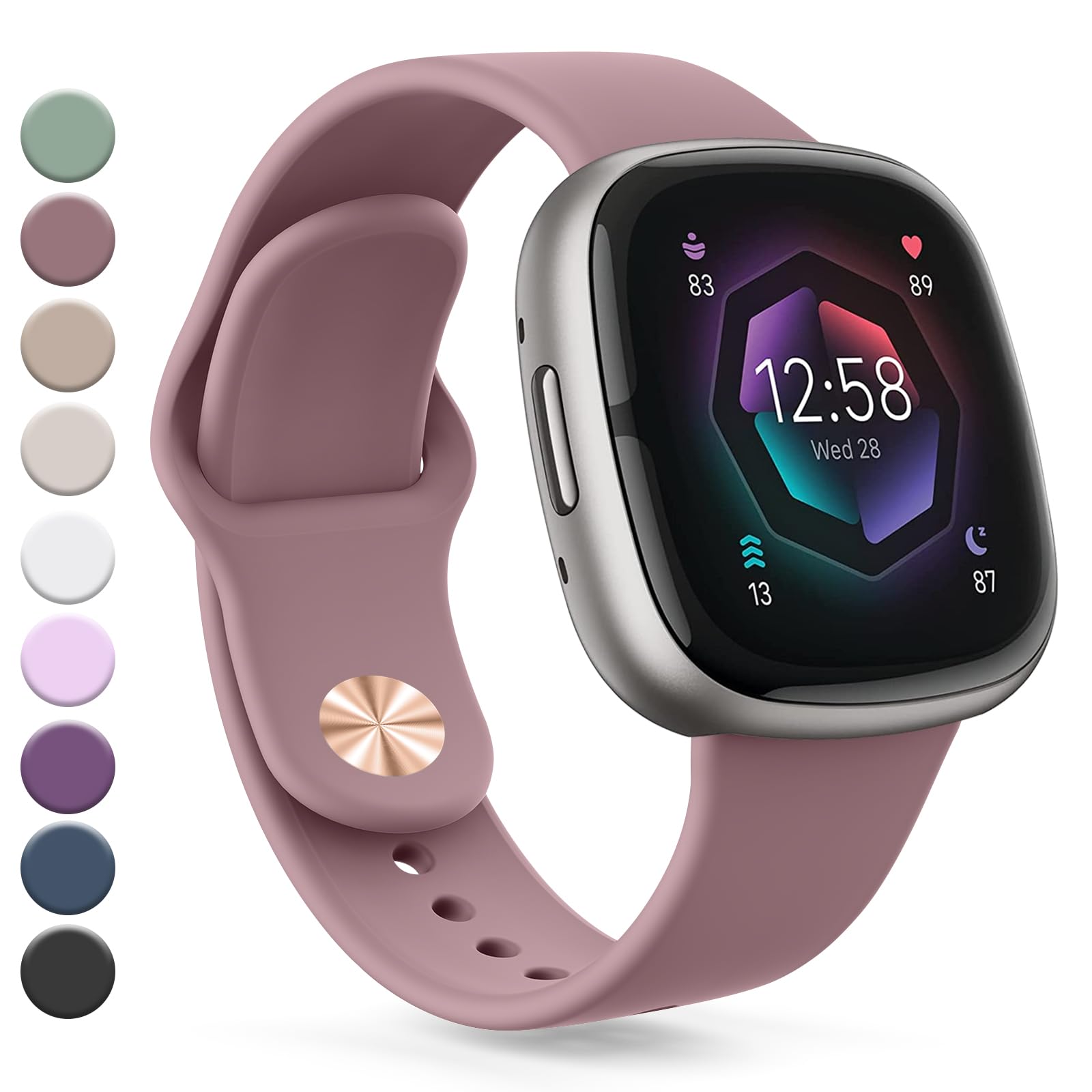 Vanjua Band Compatible with Fitbit Sense 2 / Sense Bands, Fitbit Versa 4 / Versa 3 Bands Women Men, Soft Silicone Replacement Strap for Fitbit Sense 2 / Versa 4 Smart Watch (Large, Smoke Violet) — image 1