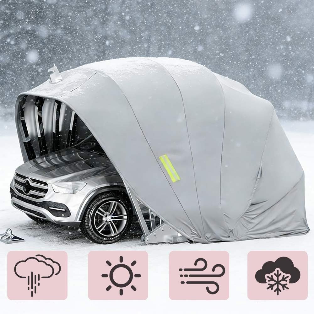 Tenda da Garage Semiautomatico in Acciaio Inossidabile, Carport Pieghevole Mobile, Resistente al Vento e Neve (Grigio)