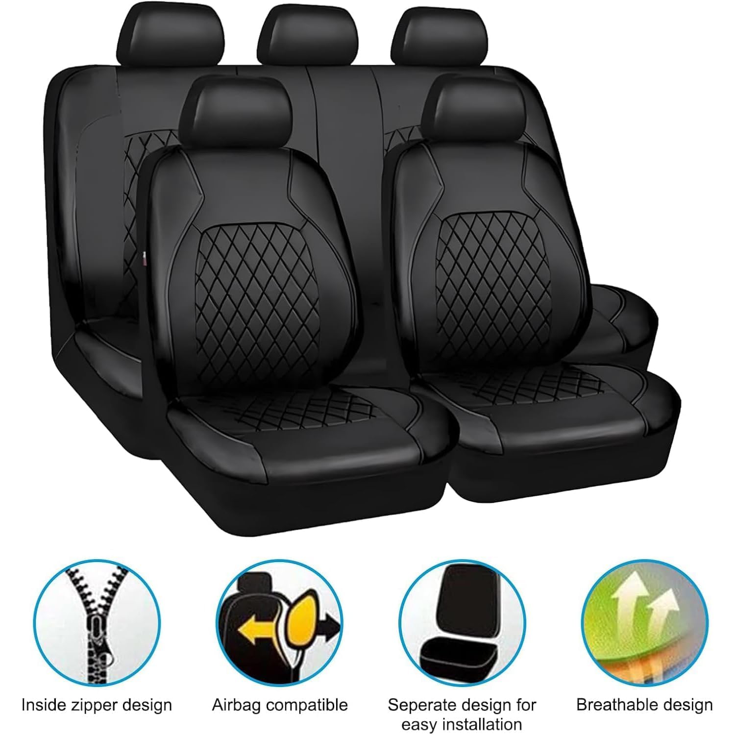 Housses de Siège Auto en Cuir pour Lancia Musa 2004-2012, Ensemble Complet Imperméable, Accessoires de Luxe Compatible Airbag Protections,A