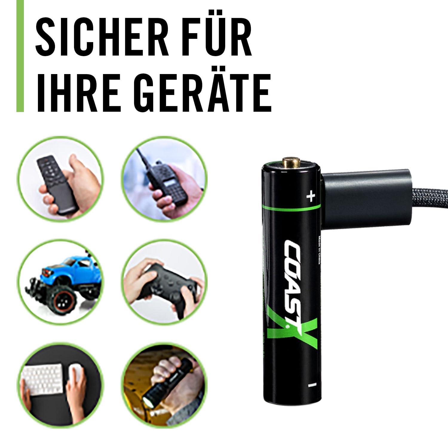 Coast AAA USB-C Batteries, ZITHION-X, Lithium-Ion 1.5 V 750 mAh