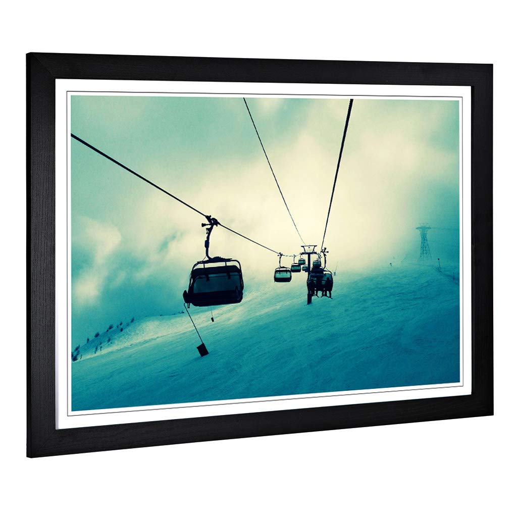 Big Box Art Framed Print Lift Skiing Snowboarding Design | Wall Art Picture | Home Decor for Kitchen, Living, Dining Room, Bedroom, Hallway, Office, Black, A2 / 24.5x18 Inch / 62x45cm