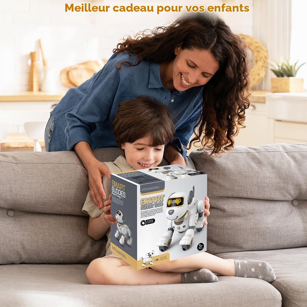 VATOS Jouet Robot Chien Télécommandé Enfants - Interactif Chien Robot Programmable 17 Fonctions, Intelligent Marchant Chien Chantant Danse Touchant Suivre, Jouets pour Filles 3-12 Cadeaux