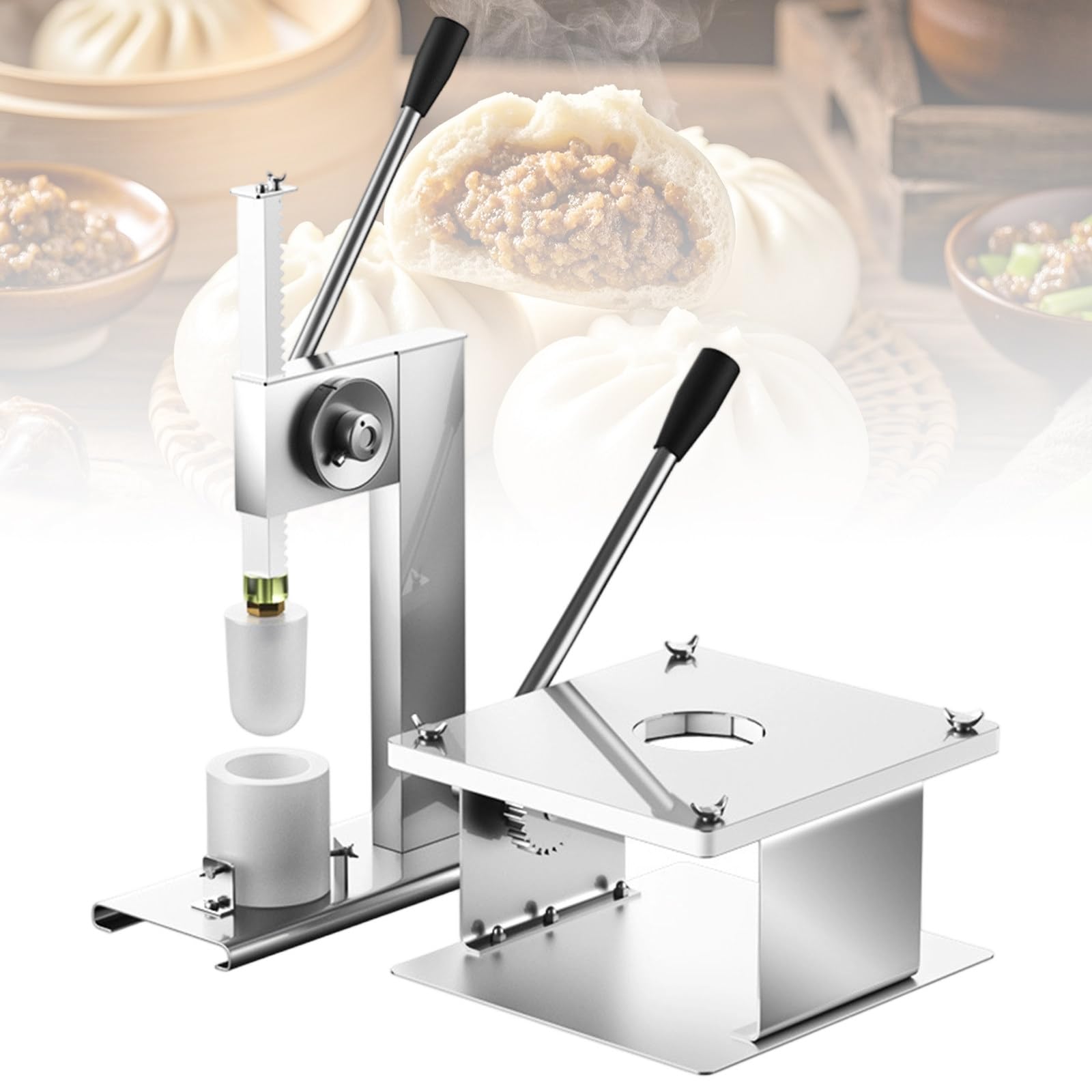 GwlThixion Steamed Stuffed Bun Maker, Semi-Automatic Baozi Maker with 3 Mold, with 3 Size Chinese Bao Making Molds, 400-500pcs/h for Home, Commercial Use FullSet