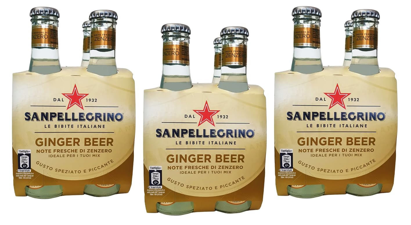 San Pellegrino Lot de 12 bouteilles en verre jetables sans alcool italienne gazeuse avec notes de gingembre 20 cl
