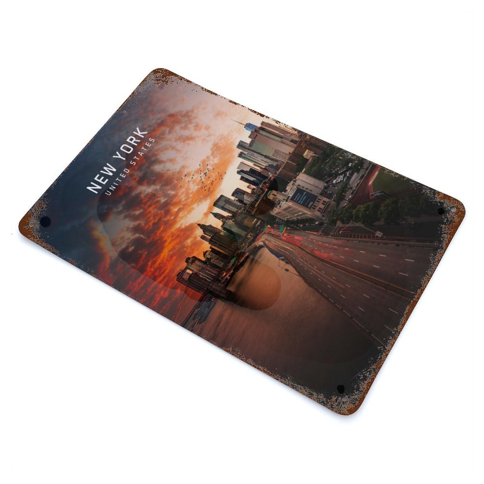 New York City US 11.8"x7.9" Rust Effect Tin Sign, Rustic Home Decor for Office, Studio And Wall Decor
